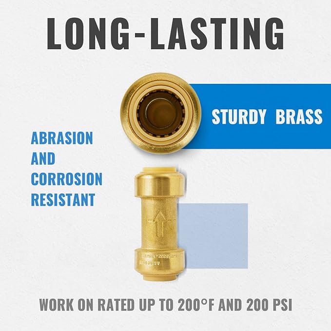 SUNGATOR 3/4 Inch Check Valve, No Lead Brass Push-to-Connect Plumbing Fittings for Pex Pipe Copper, CPVC, PE-RT, with 1 Disconnect Clip, Pack of 2