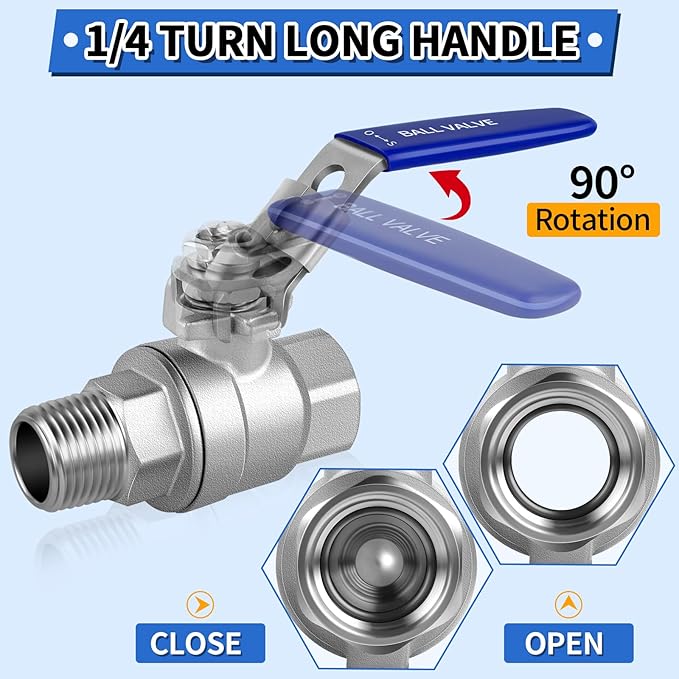 Boltigen 3/4 inch Ball Valve Threaded with Locking Device & Long Handle, 2 Pack 304 Stainless Steel Female to Male NPT Thread Full Bore Shut off Valves 1000WOG Heavy Duty Full Port Metal Valve Fitting