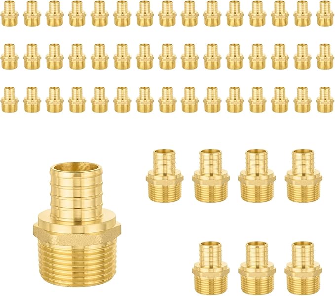 50-Pack PEX Fittings, 1/2" PEX x 1/2" Male Threaded NPT Adapter, ASTM F1807