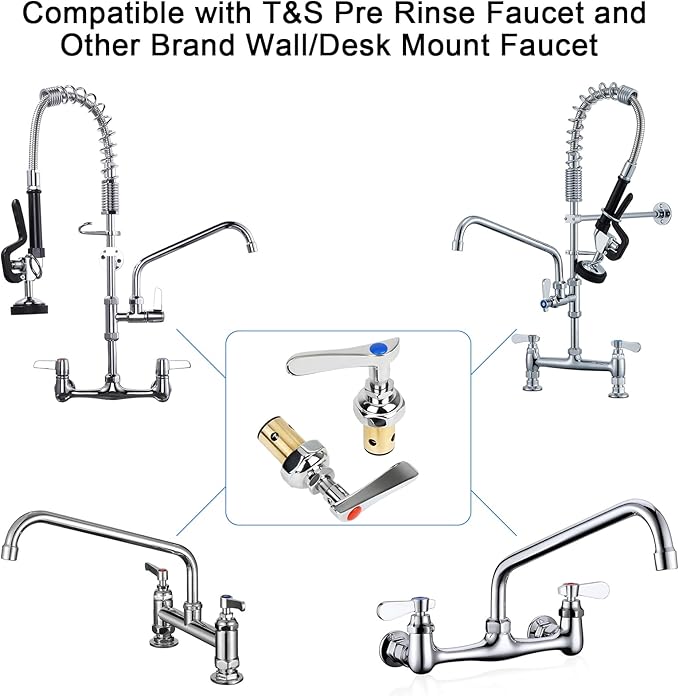 Handle Stem Assembly Replacement Valve Hot & Cold, Brass Spindle Assembly Cartridge Faucet Valve for Kitchen Wall Mount Commercial Faucet