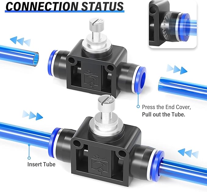 TAILONZ PNEUMATIC Air Flow Control Valve with Push-to-Connect Fitting, in-Line Speed Controller Union Straight - 8MM Tube OD x 8MM Tube OD SCF-8 （Pack of 5）
