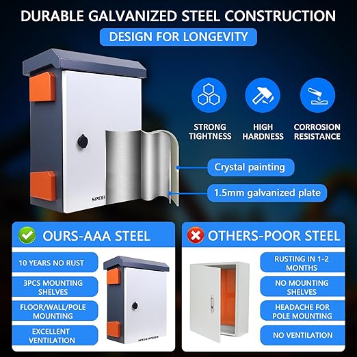 0utdoor Electrical Box NEMA Enclosure 15.7 * 19.7 * 7.9" Weatherproof Junction Box with Fan Vent Meta Electrical Cabinet with Shelves(40 * 50 * 20cm)