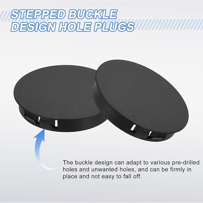 uxcell 15Pcs Plastic Hole Plugs, 50mm(2") Flush Type Panel Plugs, Round Snap Knockout Locking Plugs for Furniture Insert End Caps Panels, Black