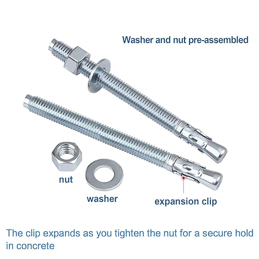 3/8 inch x 5 inch - 20 Pieces Wedge Anchor Zinc Plated Heavy Duty Fastener for Concrete