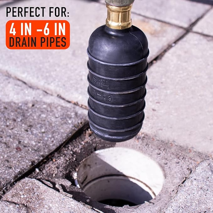 DrainX Hydro Pressure Drain Cleaning Bladder - Fits 4" to 6" Drain Pipes - Unclogs Stubborn Blockages in Bathroom Sinks, Shower Drains, Bathtubs, Plumbing Pipes
