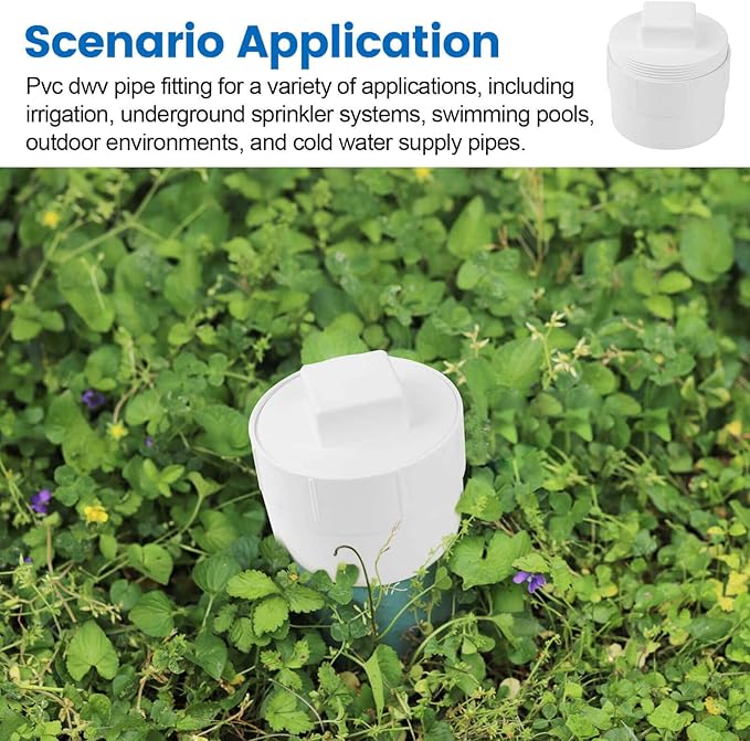 4" PVC Sewer Cleanout Adapter with Plug Pipe Fitting, PVC DWV Flush Sewer Cleanout Cap for Outdoor Garden, RVs Sewer or Drainage Piping Connect System