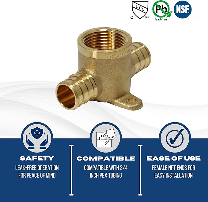 XFITTING Barb Crimp Pex 1/2 inch x 1/2 inch x 1/2 inch Female NPT Tee, Pex Female NPT Tee, 26-2-5=10XX, 10 Pieces