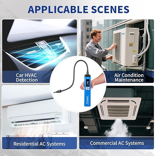 HVAC Leak Detector for Halogen Gas Leakage, Air Condition Freon Detector Leakage Refrigerant Tester with Alarm HVAC R22 R410A R134A R1234yf (Numerical LCD)