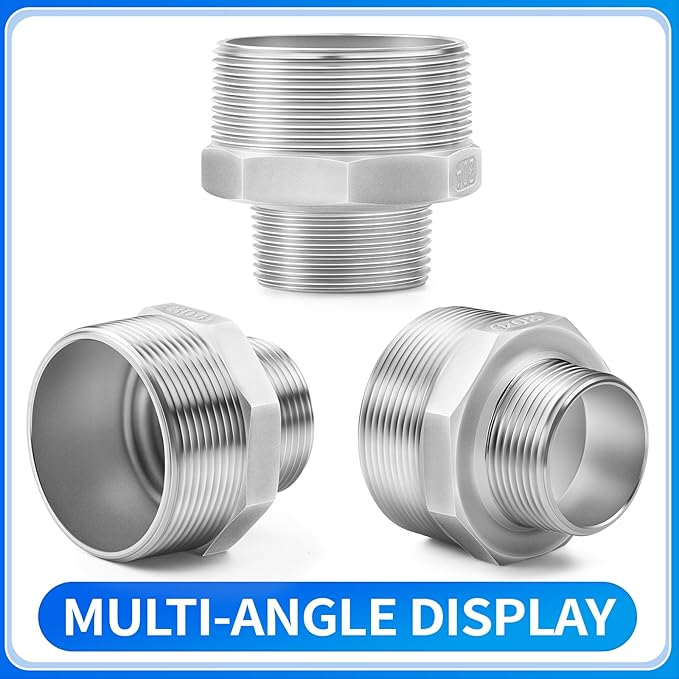 ChillWaves 304 Stainless Steel Pipe Fitting, Reducer Hex Nipple 1" NPT Male x 1/4" NPT Male Thread Adapter(3-PACK)