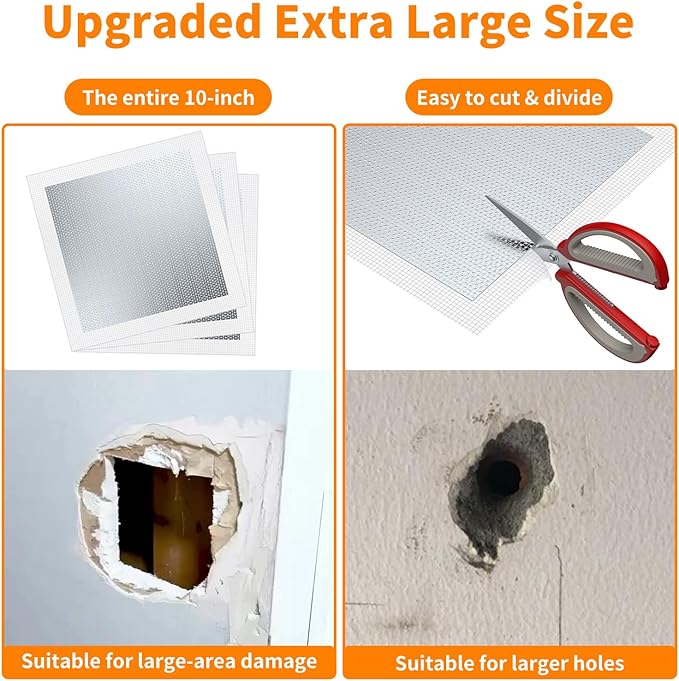 Wall Patch Drywall Repair Kit, 10 x 10 Inch, Self-Adhesive Mesh Patch, Permanently Repairs Damaged Large Walls Hole and Ceilings
