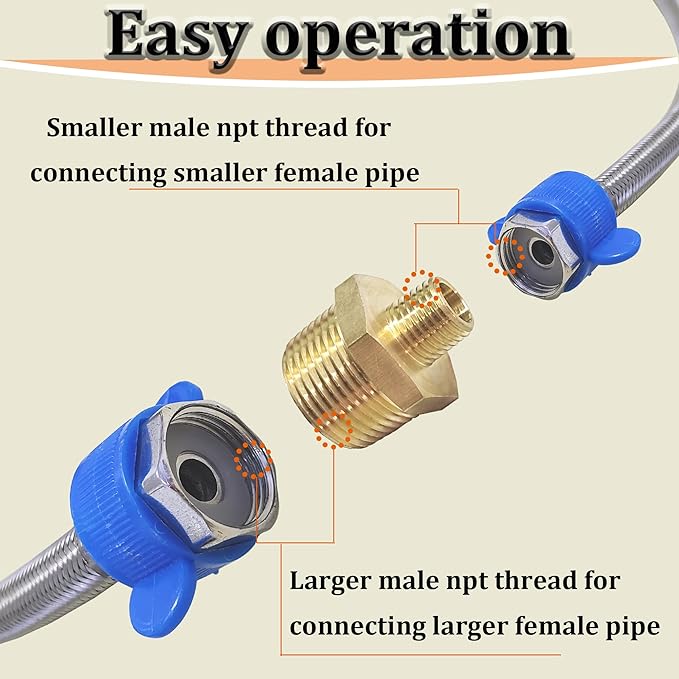 2PCS NPT Male Threaded Reducing Nipple Pipe Fitting Adapter, Brass Hex Nipple Reducer, Heavy Duty Pipe Reducer Straight Connector (3/4" x 1/4")