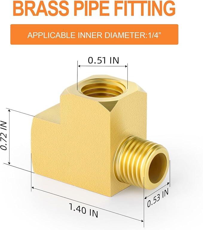 GASHER 5Pcs Brass Tee Fitting, 1/4" FNPT x 1/4" FNPTx 1/4" MNPT Pipe Fittings, Male Run Tee