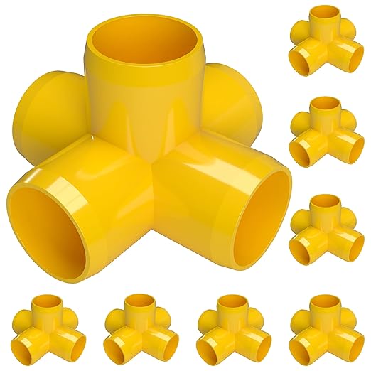 FORMUFIT 3/4" 5-Way Cross Furniture Grade PVC Fitting in Yellow, Made in USA, UV-Resistant, Impact-Proof, 1.050” Actual Socket Diameter (Pack of 8) - F0345WC-YE-8