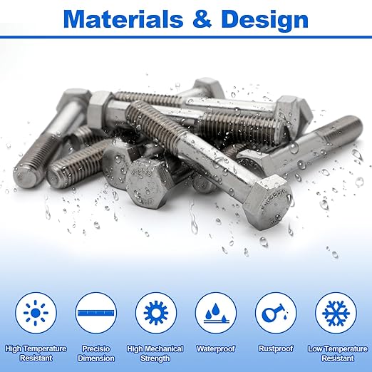 10 Pack 5/8-11 x 4in'' Hex Head Cap Screw Bolts, External Hex Drive, Stainless Steel 304, Partially Threaded, Corrosion Resistant, for Machinery, Automotive, Metal and Furniture