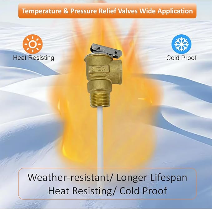 Long Term Temperature and Pressure Relief Valve Automatic with Extension Probe and Lever,3/4"NPT Pressure Relief Valve,All brass body.