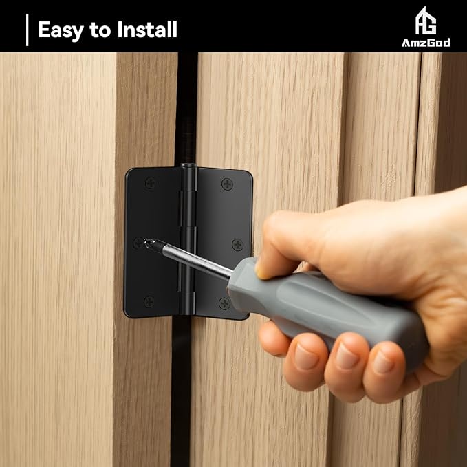 Door Hinges Matte Black - 36 Pack Black Door Hinges 3.5 Inch Rounded Interior Door Hinge with 1/4" Radius Corners - Black Hinges for Doors 3 1/2 Inches Flat Iron Residential Door Hardware