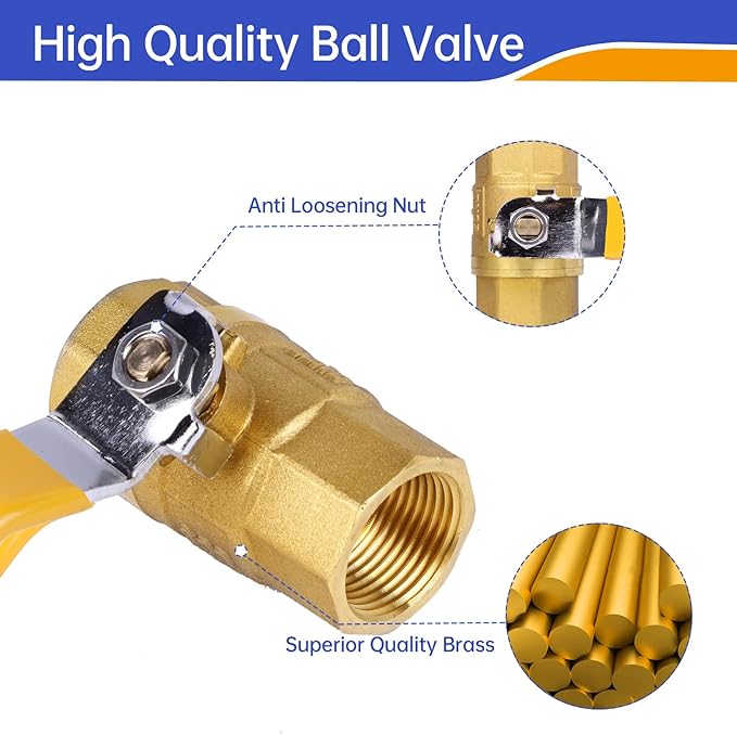 YADIAN 6 Pack 3/4 Inch Brass Ball Valve NPT Threaded, Heavy Duty Full Port Water Shut off Valve, Brass Plumbing Fitting, 3/4" Female NPT x 3/4" Female NPT, 600 WOG (Water, Oil and Gas)