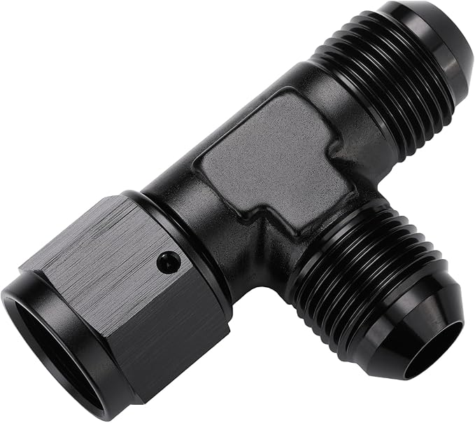 8AN Male Flare Tee T Fitting Adapter with AN8 Female Swivel On Run Aluminum Black