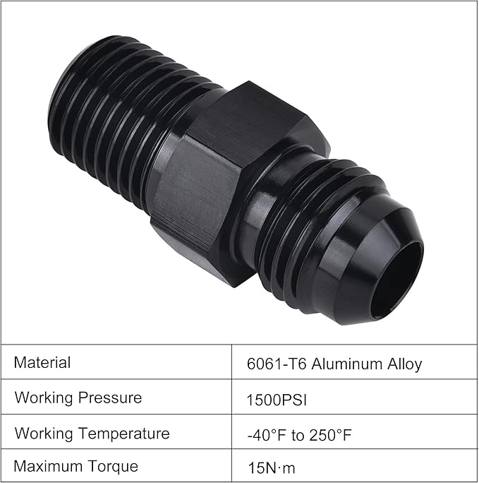 EVIL ENERGY 6AN Male Flare to 1/8" NPT Pipe Fitting Adapter Aluminum Straight Black 2PCS