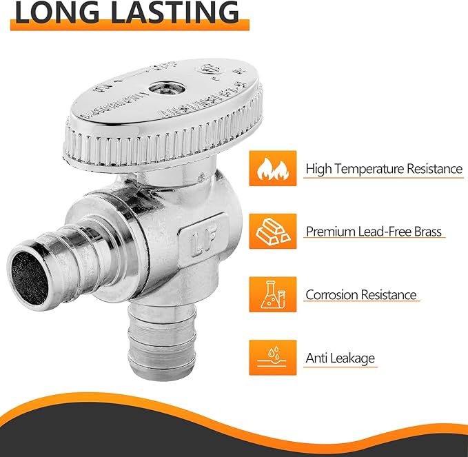 100-PCs HeSun Pex Barb Crimp Angle Stop Valve, 1/2" PEX x 1/2" PEX Angle Stop, 1/4 Turn Shut Off Valve for Bathroom, ASTM F1807(VALVE102-100)