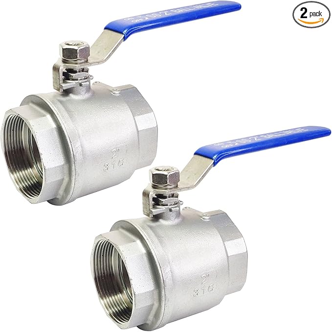 2PCS 2" Full Port Ball Valves 316 Stainless Steel NPT Female Thread Ball Valve for Water, Oil, and Gas