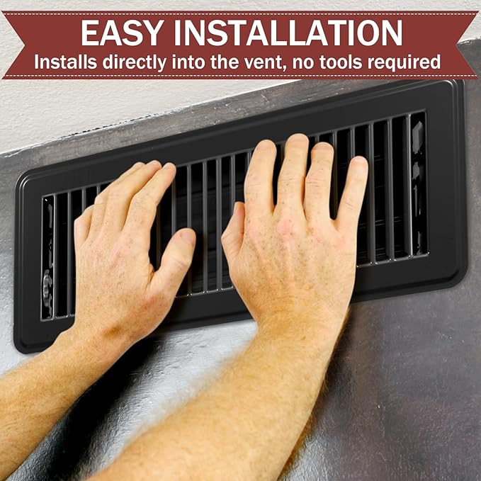 Retisee 4x12 Inches Floor Vent Covers Heavy Duty Floor Register Easy Installation Metal Heat Vent Covers with Rust Proof Finish for Home(Black,2 Pcs)
