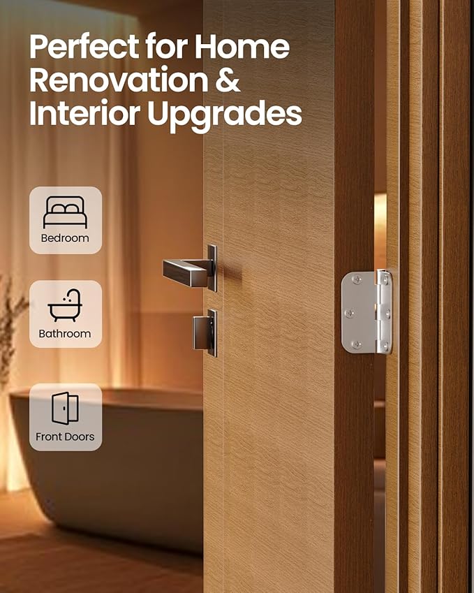 Door Hinges Brushed Nickel - 42 Pack 3.5 Inch Rounded with 5/8" Radius Satin Nickel Door Hinges for Interior and Exterior Doors - Heavy Duty 3 1/2" Silver Residential Door Hardware
