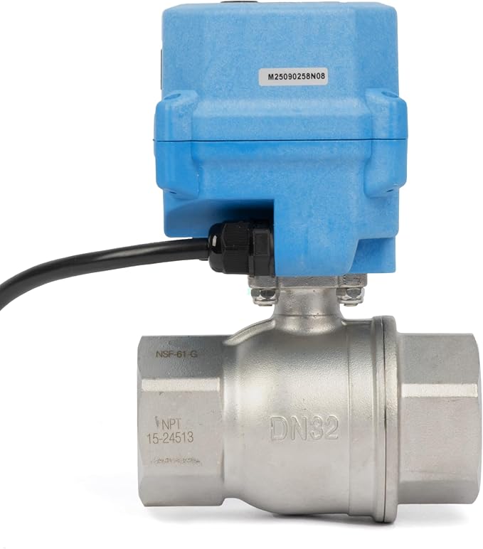 U.S. Solid 1-1/4" Motorized Ball Valve with US Plug 110VAC 304 Stainless Steel Electrical Ball Valve, Auto Return, Normally Closed, NSF Certified, IP67