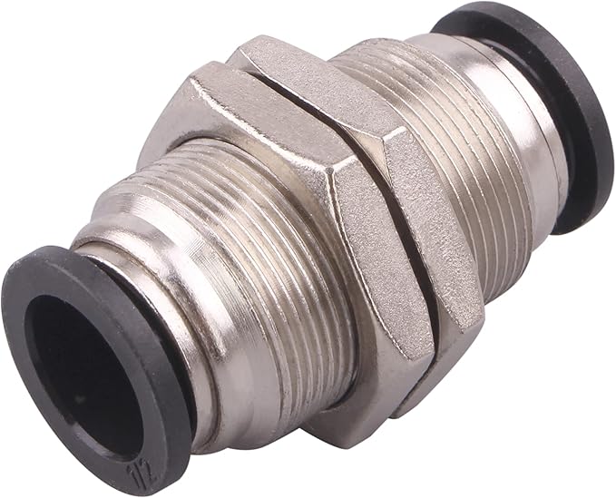 Bulkhead Union Push to Connect Tube Fitting 1/2 Inch Tube OD Stainless Steel Double Threaded (5 Packs)