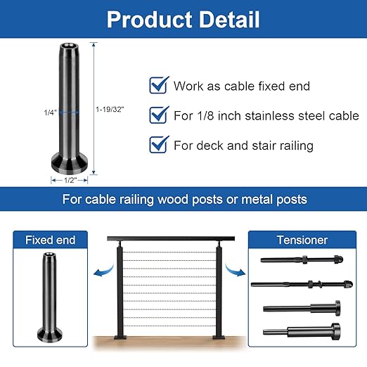 BLIKA 40Pack 1/8" Stainless Steel Black Stemball Swage Dead Ends for Deck Cable Railing, Invisible Cable Railing Hardware for Wood/Metal Posts, Stemball Swage Terminal, 1/8" Cable Railing End Fittings