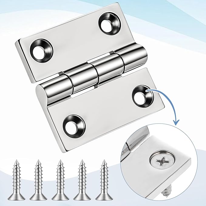 316 Stainless Steel Hinges Marine Grade, 2 inch x 2 inches (50mm X 50 mm), 4 PCS Heavy Duty Boat Hatch Hinge, Cabinet Butt Hinges Marine with Screws, for Boats, RVs