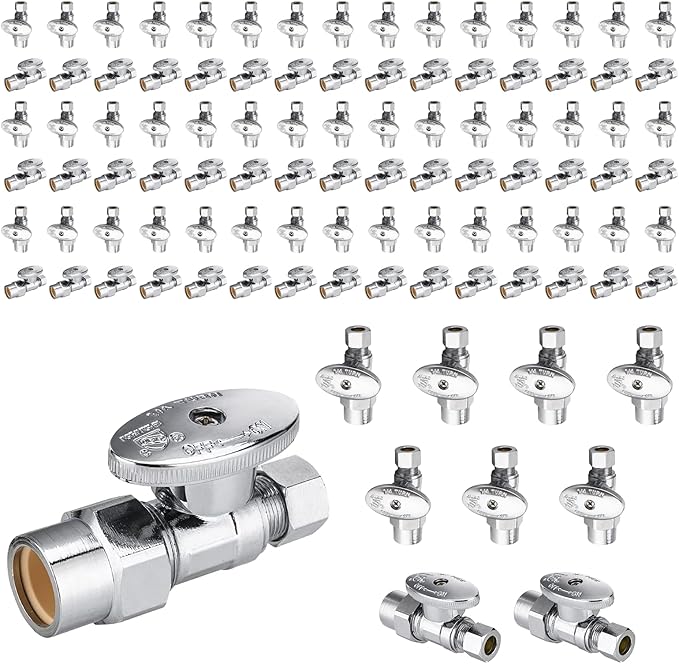 100-Pack Foskan Straight Shut off Valve,1/4 Turn Straight Stop Valve 1/2"CPVC x 3/8"OD,Chrome Plated Brass