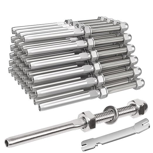 BLIKA 40 Pack Cable Railing Swage Threaded Stud Tension End Fitting Terminal for 1/8"" Deck Cable Railing, T316 Stainless Steel, Cable Railing tensioner 1/8"" for 2""x2"" Wood/Metal Post, Silver