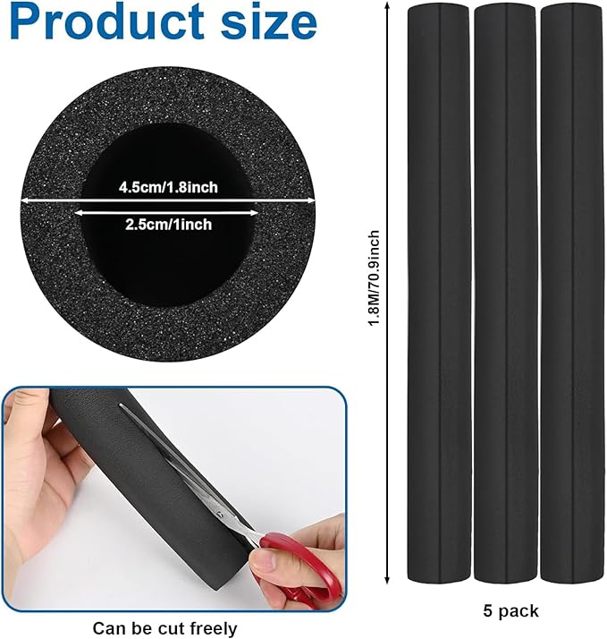 5 Pack Pipe Insulating Foam Tube 1 inch by 6 ft Water Pipe Covers with PVC Tape Pre Slit High Density Rubber Pipe Wrap Foam Tubing - Soft and Bendable - Prevent Outdoor Pipe from Freezing in Winter