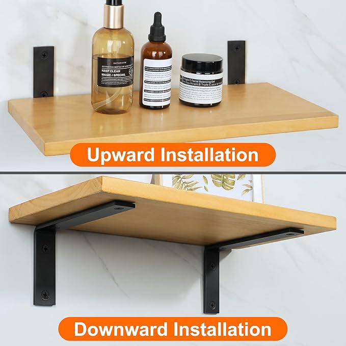 Alise Floating Shelf Brackets Heavy Duty L-Shaped Wall Brackets - Black Angle Corner Braces for Shelves, Stainless Steel Reinforced Shelf Support Bracket for Wooden Boards 5x3.4 Inch, Pack of 4