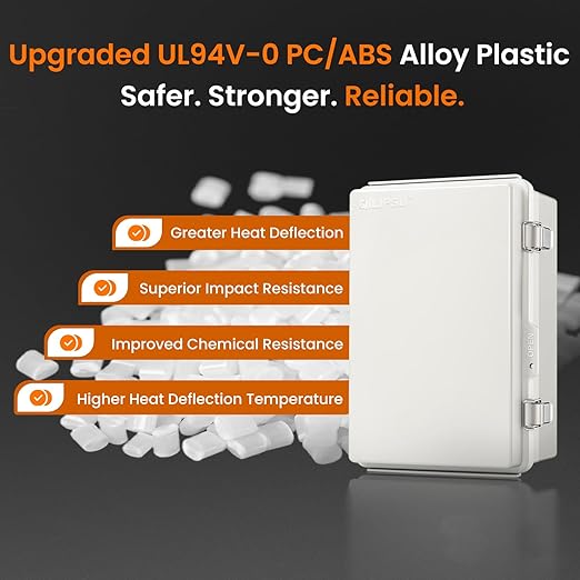 QILIPSU UL94-V0 Outdoor Electrical Box 11.4"x7.5"x5.5" Pro Waterproof Junction Box Weatherproof PC/ABS Alloy Plastic IP67 Project Electric Enclosure Grey Hinged Door