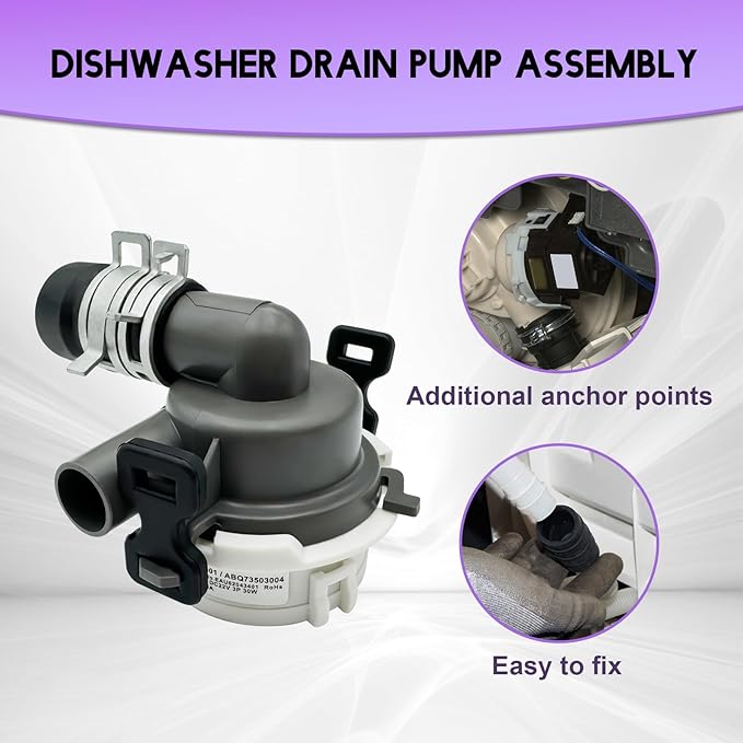 ABQ73503004 Dishwasher Drain Pump Assembly is Compatible with LG Dishwashers, Replaces ABQ73503004 ABQ73503002 Dishwasher Drain Hose Pump