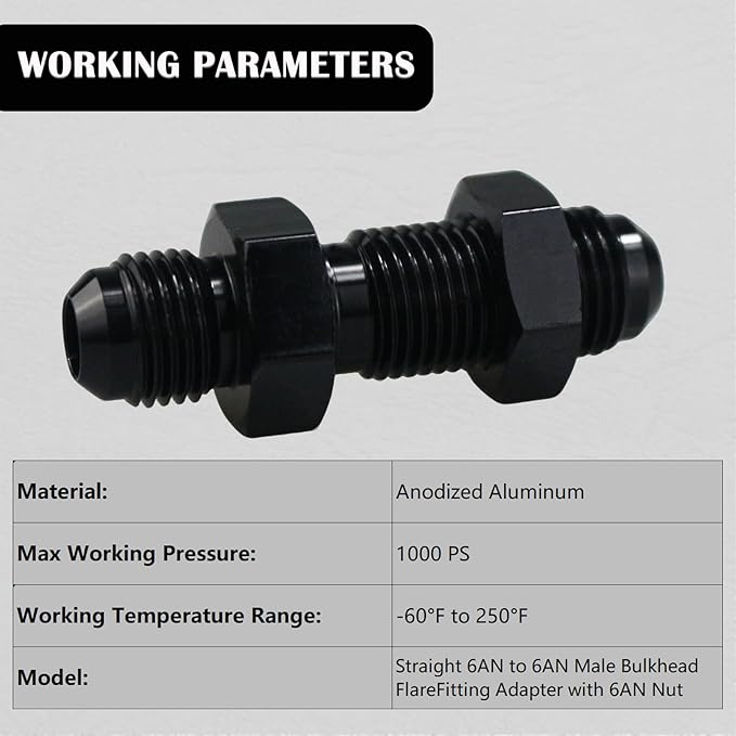 8AN Male Flare Straight Bulkhead Fitting Adapter with 8AN Nut Aluminum Black