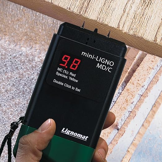 Pin Wood Moisture Meter, Digital Moisture Detector for Lumber Drywall Firewood Masonry Woodworking Plaster Floor - mini-Ligno D/C, Electrode E14M, Pouch
