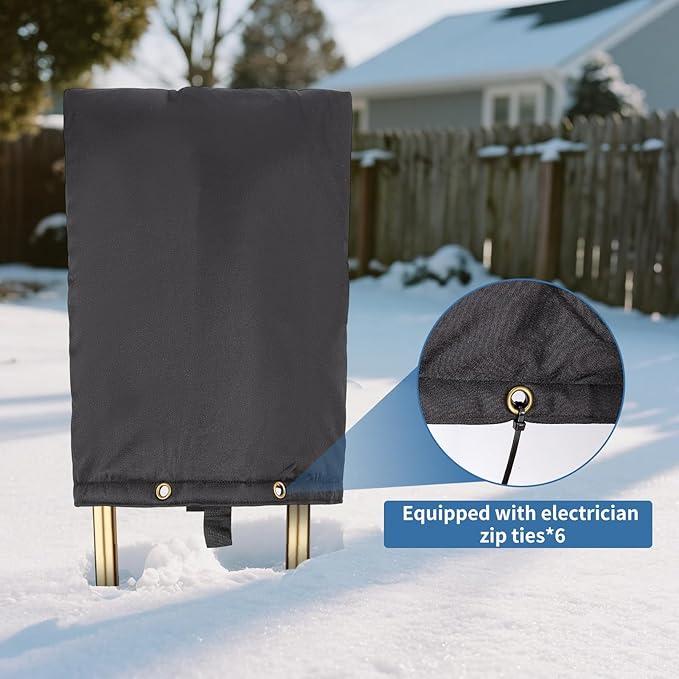 Insulated Backflow Preventer Pouch - Outdoor Pipe Insulation for Winter, Well Pump & Sprinkler Valve Protection (Black 16" W×20" H)