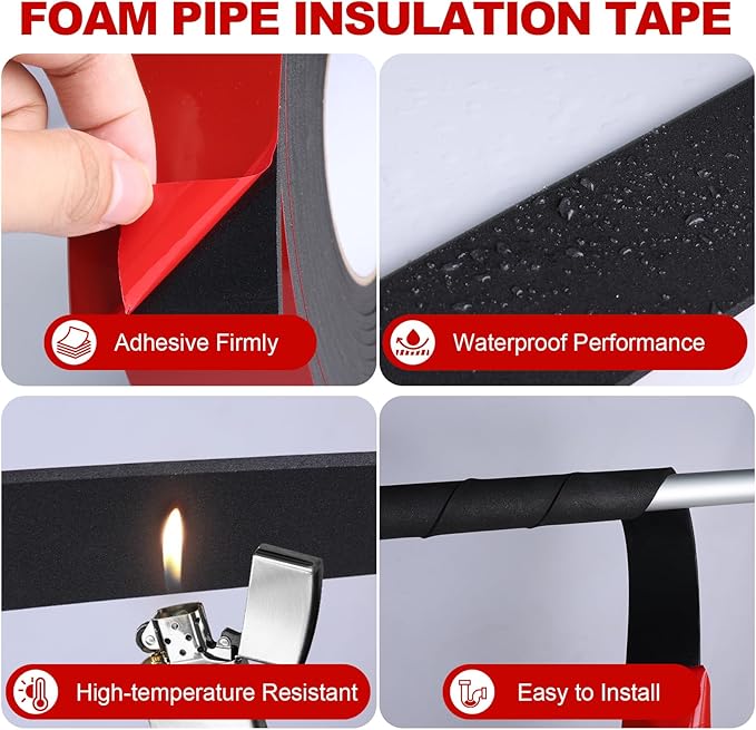 2 in x 20 Ft Pipe Insulation, Self Adhesive Foam Pipe Insulation for Winter Freeze Protection, Outdoor Insulated Tape for Metal Pipes, PVC, AC Line