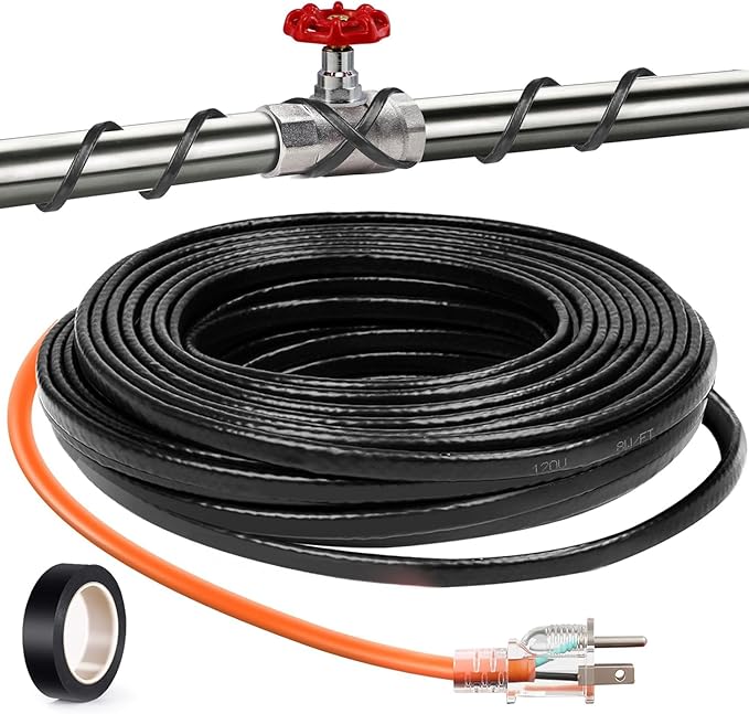 8FT（3FT-200FT） Pipe Heating Cable for Pipe Freeze Protection, Heat Cable for Water Pipes(Metal and Plastic), Pipe Heat Tape Keeps Water Flowing at -40°F 5w/ft, 120V Plumbing fixture