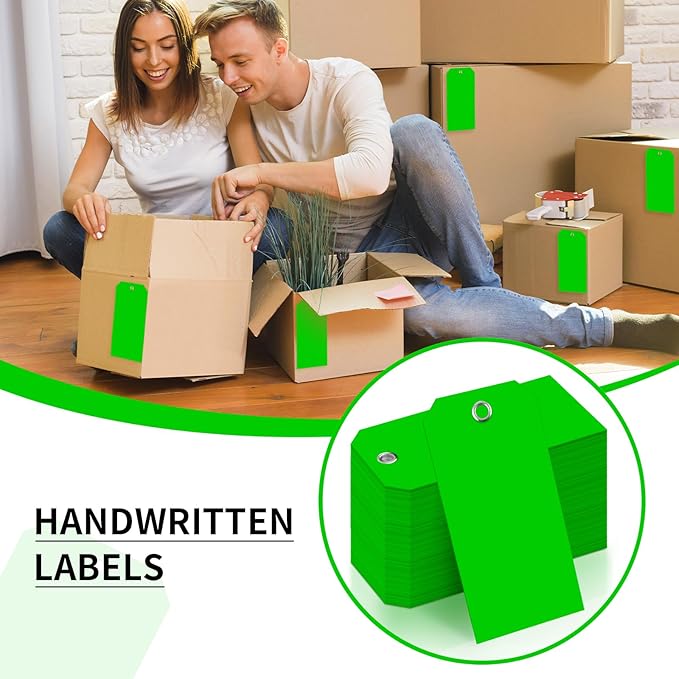 XUWAIDSGN 1000 Pieces 4 3/4" x 2 3/8" Green Plastic Shipping Tags, Waterproof, Writable, Reinforced Hole, Luggage Tags for Equipment, Car Parts