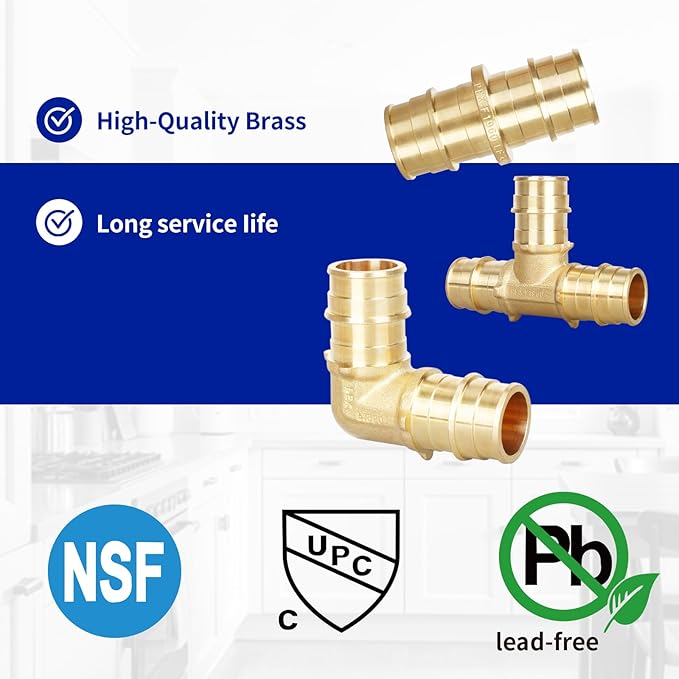 (Znkiok® 12Pack Set) 3/4"Pex-A Combo Fittings Set, 4 Each 3/4"Elbow Tee Coupling Heavy Duty Brass Expansion PEX-A Fittings, NSF/ANSI 61, ASTM F1960 Certified,Long Service Life,Lead-Free Brass.