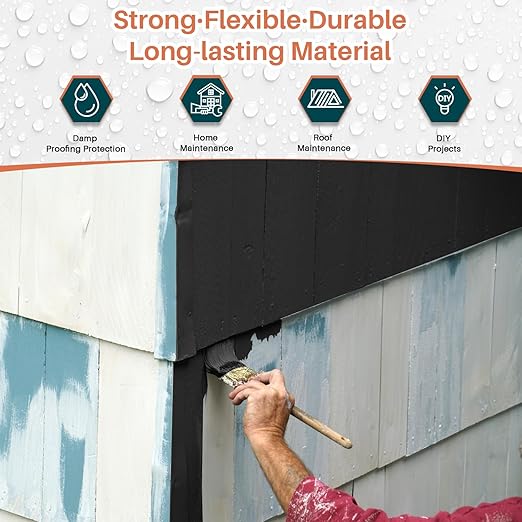 Waterproof Sealant 5 Gallon, Black Rubber Coating for Repairing Roofs Leaks, Warehouses, Foundations, Basements, Liquid Water Proof Sealant Coating