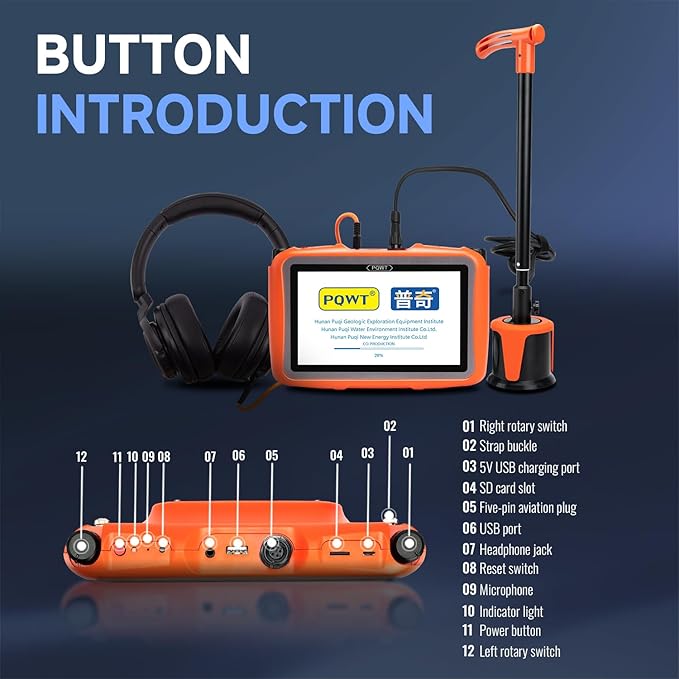 PQWT L7000 Underground Water Leak Detectors Indoor Outdoor Wall Water Pipe Detector Machine Multi Sensor Acoustic Pipeline Leakage Detection Kit Noise Reduction Headphone Smart Touchscreen Carry Case