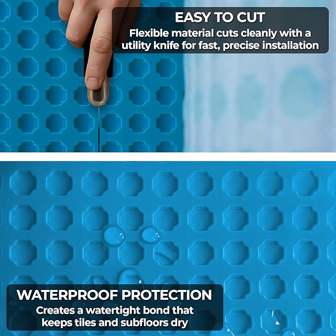 Uncoupling Waterproofing Membrane Roll, 54 Sq Ft (3.3 Ft x 16.4 Ft), 1/8'' Anti-Fracture Mat, Crack Isolation Flooring Underlayment for Bathroom Floor Tile, Subfloor