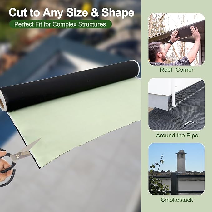 50mil EPDM Waterproofing Membrane, 39" x 16ft Self-Adhesive Rubber Roofing Membrane, Waterproof Leak Barrier for Roof, RV, Terrace, Garage