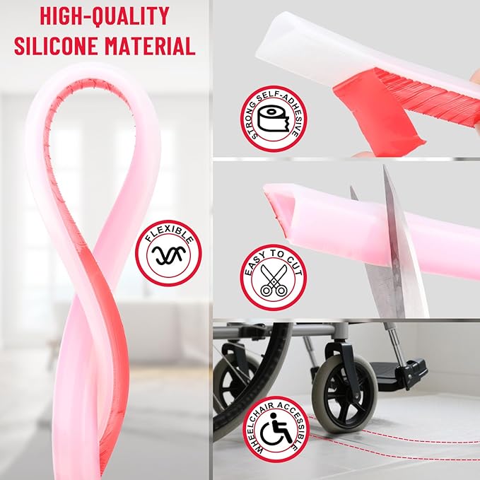 Shower Threshold Water Dam Barrier – 67in Self-Adhesive, Waterproof, Flexible Silicone, Customizable, Easy Install, Prevents Water Leakage & Slipping, Wheelchair Access