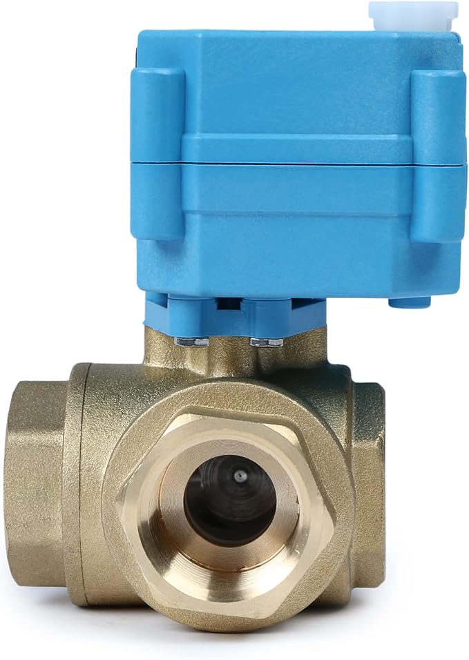 U.S. Solid 3/4" 3 Way Brass Motorized Ball Valve L Type AC/DC9-24V, Water Shutoff Valve with Manual Function, Standard Port, NOT for Drinking Water